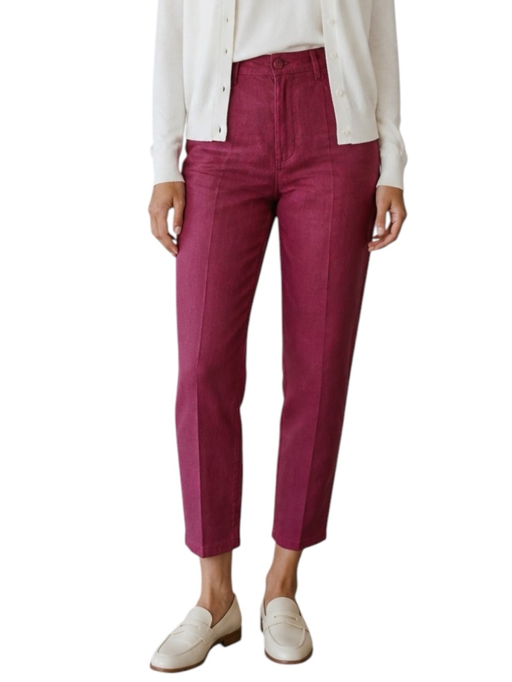 TALBOTS 100% Linen “Southampton” High-Waist Ankle Crop Pants in Magenta Size 14W